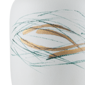 Oculus Hand-Painted Table Lamp - Contemporary Porcelain Design with Off-White Linen Shade & Crystal Finial