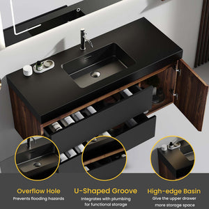 English Elm Grace Floating Walnut Vanity with Solid Surface Sink and Soft Close Storage Drawers W1865S00201