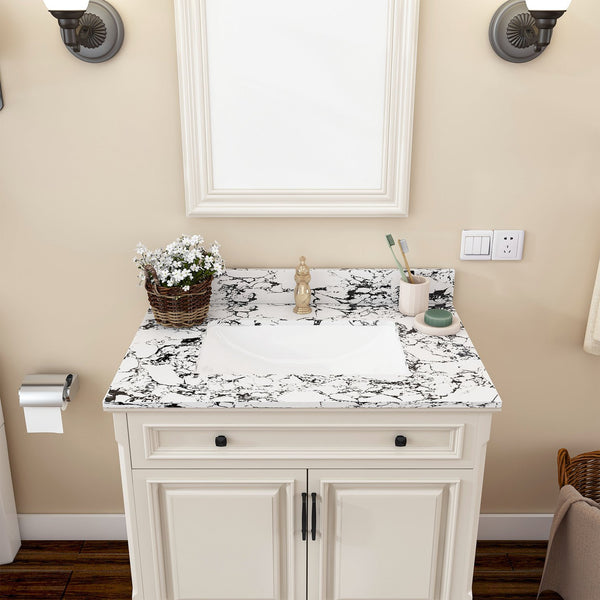 English Elm 31"X22" Bathroom Vanity Top With Undermount Ceramic Sink, Backsplash & Durable Panda White Finish W509P362103