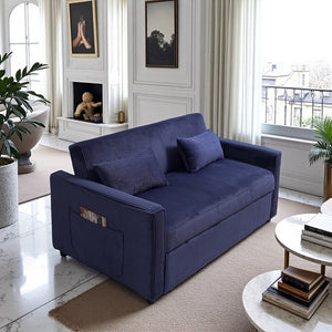 English Elm Futon 3-in-1 Corduroy Sofa Bed with Adjustable Backrest, Pull-Out Sleeper and Storage Pocket Blue W3138P281699