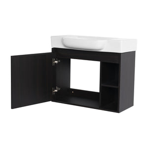 English Elm 28'' Floating Bathroom Vanity with Ceramic Sink Soft Close Door Melamine Cabinet Dark Oak W999P426640