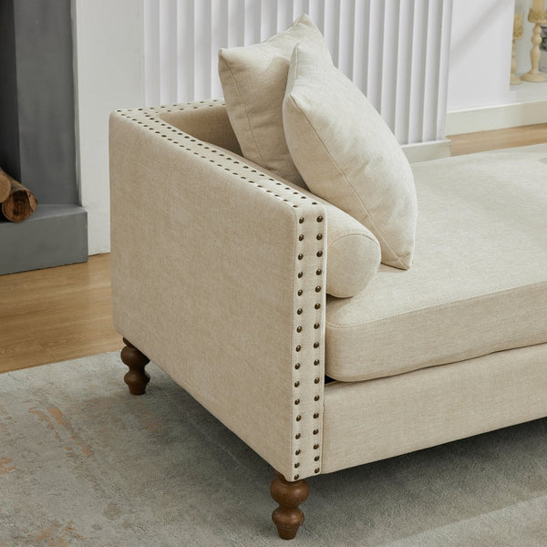 English Elm 75.2'' Chenille Upholstered Daybed Chaise with Nailhead Trim and Rubberwood Legs Beige W3188S00056