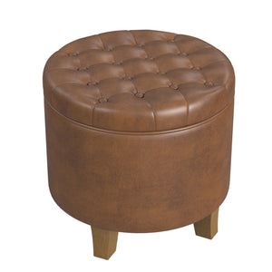 English Elm Loni Round Storage Ottoman Medallion Print Fabric Lift Lid Walnut Legs Accent Brown Oak B056P416986