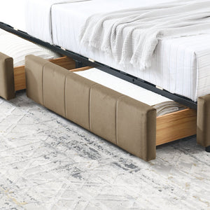 English Elm Full Size Upholstered Tufted Bed Frame - Stylish Sofa Bed With Storage, Brown Velvet Elegance W487S00307