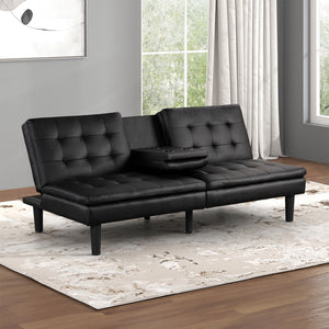 English Elm Contemporary Microfiber Futon Sofa Converts to Bed with Chrome Legs, Compact Space-Saving Design, Durable Upholstery Black 37 L x 44 W x 16 H B2741P363840