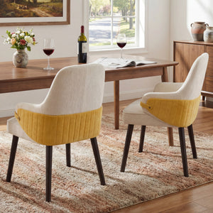 English Elm Indoor Two-tone Fabric Armchair Set Curved Back Ergonomic Dining Accent Seating Beige,Yellow N779P370716B