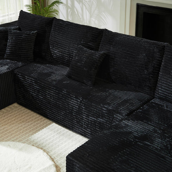 English Elm 133.86" Cloud Modular U-shaped Sectional Ribbed Corded Fabric Deep Seat Living Room Sofa Black W668S00009