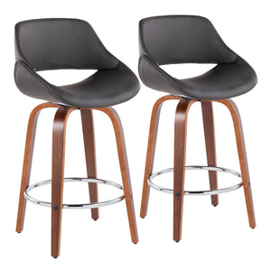 English Elm Fabrico Mid-Century Modern Counter Stool Set Of 2 In Walnut With Chrome Footrest & Grey Faux Leather B202S00255