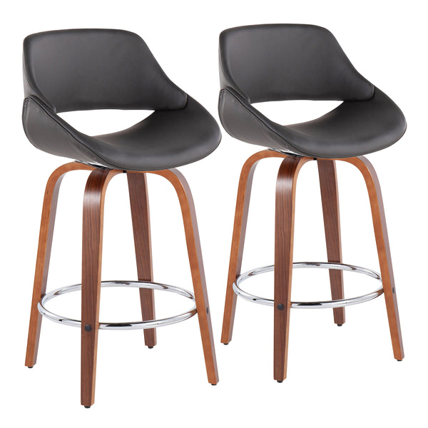 English Elm Fabrico Mid-Century Modern Counter Stool Set Of 2 In Walnut With Chrome Footrest & Grey Faux Leather B202S00255