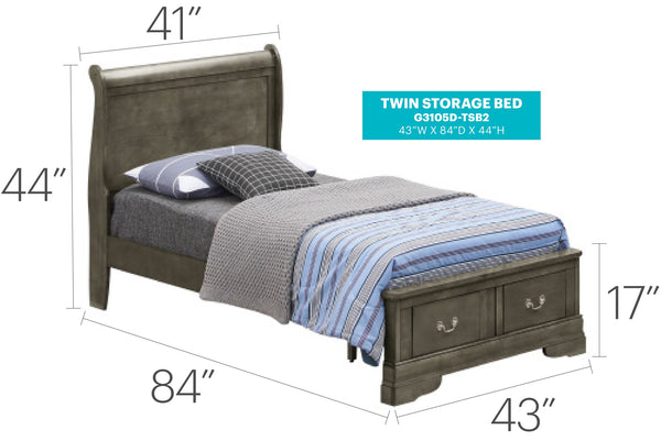 English Elm Elegant Twin Storage Bed In Gray - Timeless Design With Under-Bed Storage For Small Spaces & Durability B078S00307
