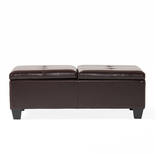English Elm Upholstered Bonded Leather Storage Ottoman with Dual Access Tufted Top for Living Rooms N757P415615R