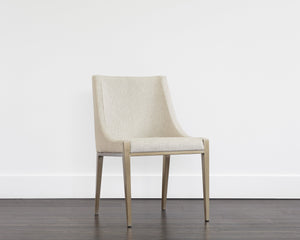 Sunpan Dionne Dining Chair - Modern Elegance with Textured Fabric and Antique Brass Stainless Steel Legs Monument Oatmeal