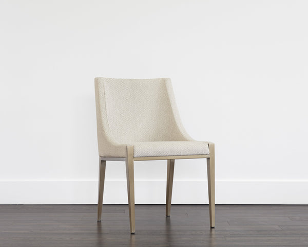 Sunpan Dionne Dining Chair - Modern Elegance with Textured Fabric and Antique Brass Stainless Steel Legs Monument Oatmeal