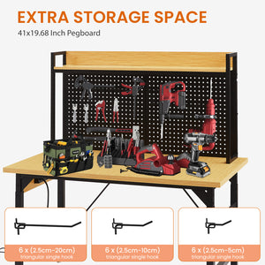 English Elm 48''adjustable Rolling Workbench Steel Frame Pegboard Outlets Garage Workshop W1162P223029