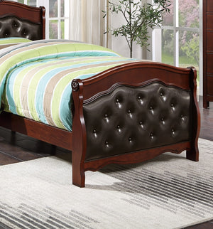 English Elm Dark Glam Full Size Bed Espresso Faux Leather Upholstered Headboard Footboard Elegant Frame Deluxe Comfort Cherry 47 L x 54 W x 6 H B011S00915