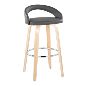 English Elm Fixed-height Swivel Barstools Walnut Bentwood Legs White Velvet Seat Set of 2 Grey B202S01914