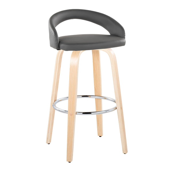 English Elm Fixed-height Swivel Barstools Walnut Bentwood Legs White Velvet Seat Set of 2 Grey B202S01914