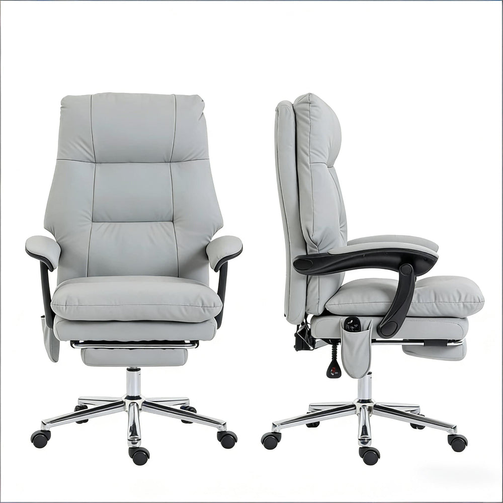 English Elm Ergonomic Executive Massage Chair with Reclining Footrest and Faux Leather Cushioned Seat Light Gray,Silver T3971P491996