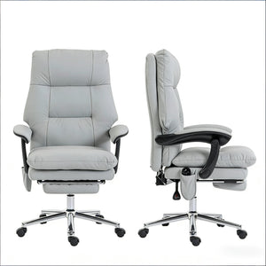 English Elm Ergonomic Executive Massage Chair with Reclining Footrest and Faux Leather Cushioned Seat Light Gray,Silver T3971P491996