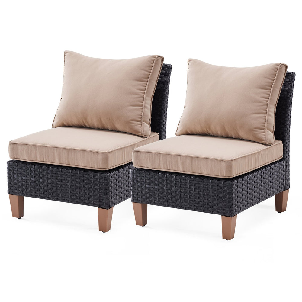 English Elm Small Patio Wicker Set of 2 Beige — Sustainable PE Rattan, Water‑Resistant Cushions, Ergonomic Comfort for Balcony and Garden T3623P409906