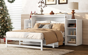 English Elm Full-Size Murphy Bed With Stylish Storage Drawers & Shelves – Perfect For Compact Spaces & Guests! W1580S00251