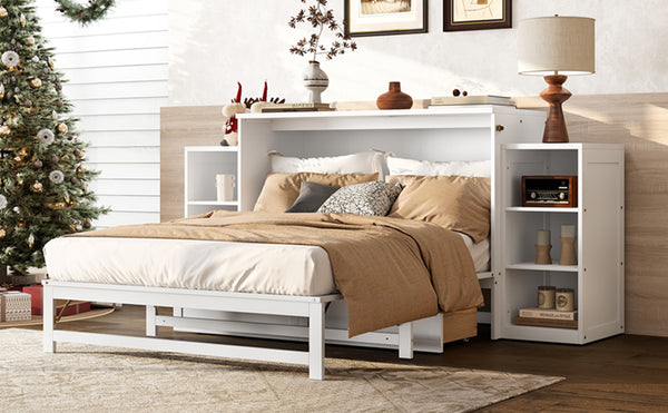 English Elm Full-Size Murphy Bed With Stylish Storage Drawers & Shelves – Perfect For Compact Spaces & Guests! W1580S00251