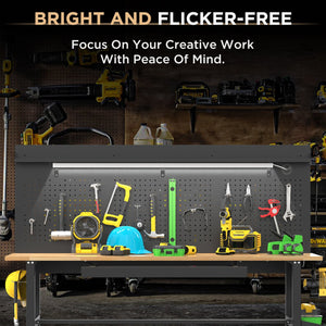 English Elm 60″ 60" Heavy Duty Garage Workbench Solid Wood Top Steel Frame with Led Light and Power Strip W3190P401362