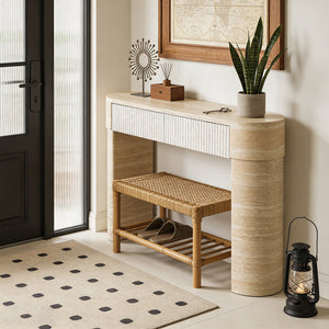 English Elm Entryway Console Table with Fluted Drawers Warm Woodgrain Finish for Hallway or Sofa W3040P455735