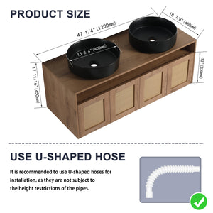 English Elm 48" Modern Wall-Mounted Bathroom Vanity With Black Ceramic Art Sink & Soft-Close Doors, Plywood W999S00400