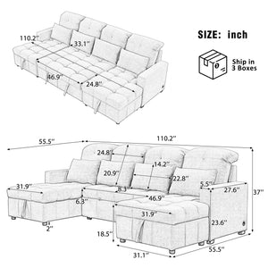 English Elm 101.2" Modular Chenille Sectional Sofa with Tufted Cushions and Deep Seating for Living Room N719S001750E