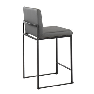 English Elm Fuji 26" High Back Counter Stools - Set Of 3 In Grey Faux Leather & Black Steel For Modern Spaces B202P221977