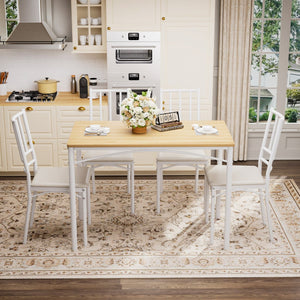 English Elm Dining Set for Four with Steel Frame Chairs and Particleboard Top Industrial Kitchen Natural,White W1162P430309
