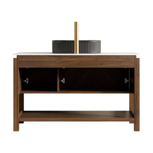 English Elm Dipa 48 Inch Floating Bathroom Vanity Walnut Cabinet Sintered Stone Top Led Sensor W2615S00723