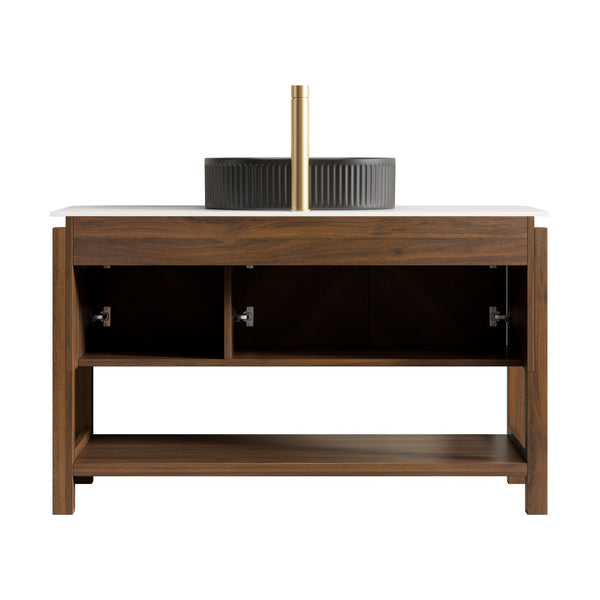 English Elm Dipa 48 Inch Floating Bathroom Vanity Walnut Cabinet Sintered Stone Top Led Sensor W2615S00723