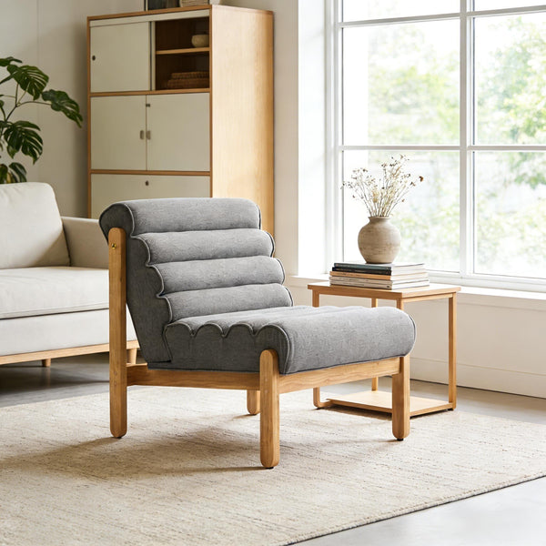 English Elm Fluffy Shearling Accent Chair Plush Tiered Back Solid Wood Frame Cozy Reading Nook Dark Gray,Natural N767P366257G