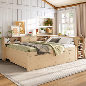 English Elm Twin Daybed Pine Frame with Trundle Desk Hutch Shelves and Storage for Kids Rooms Gold W1580S00463