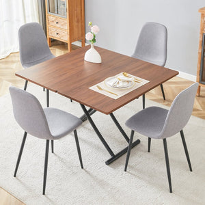 English Elm Table & Chair Set - Modern Multifunctional Lifting Design With Walnut Finish & 4 Gray Linen Chairs W1151S03777-GIGA