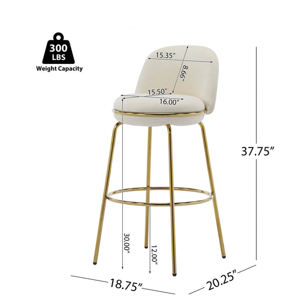 English Elm Christopher Knight Home® - Rio Claro Metal Upholstered Barstool Set of 2 – Sculptural Rounded Seat, Low Back, Stain-Resistant Fabric, Durable Frame, Space-Saving Design Beige,Gold N775P268026B