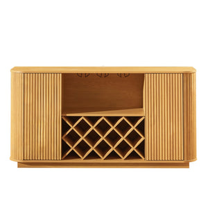 English Elm 58" Wavy Curved Sideboard with Wine Rack Glassware Holder and Adjustable Shelves Natural W1162P386374