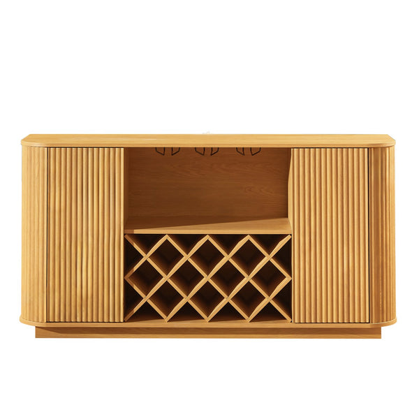 English Elm 58" Wavy Curved Sideboard with Wine Rack Glassware Holder and Adjustable Shelves Natural W1162P386374