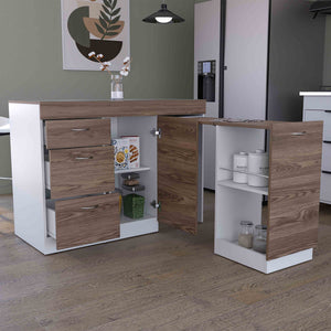 English Elm Joliet Multicolor Kitchen Base Cabinet with Countertop, 3 Drawers, Flexible Cabinet & Metal Hardware B128S00138