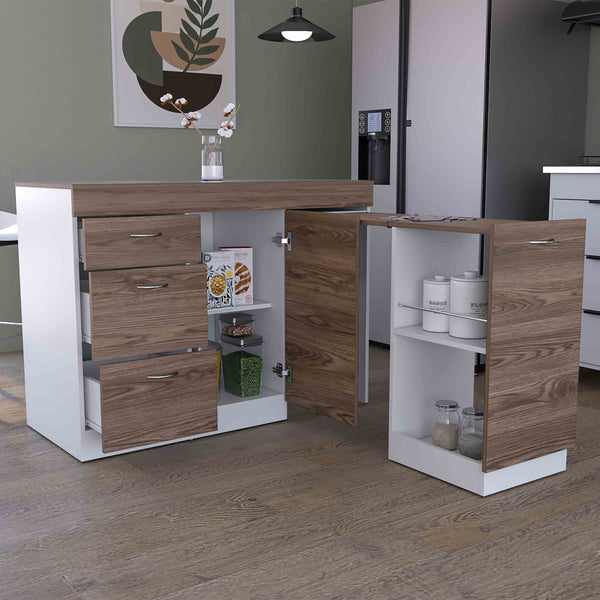 English Elm Joliet Multicolor Kitchen Base Cabinet with Countertop, 3 Drawers, Flexible Cabinet & Metal Hardware B128S00138