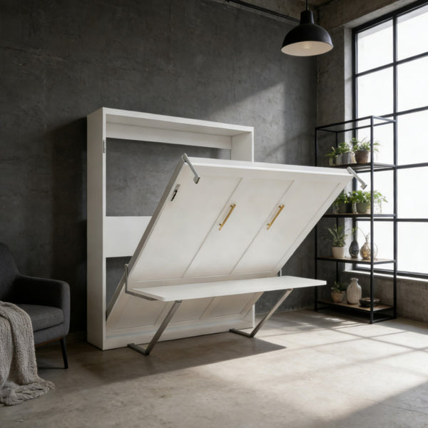 English Elm Multifunctional Queen Murphy Wall Bed with Hydraulic Soft Close and Solid Wood Slat Support W5290S00004