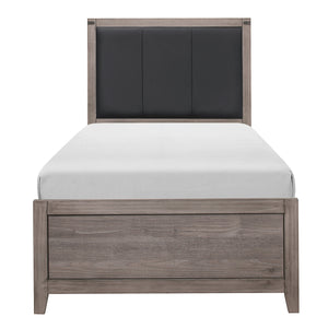 English Elm Brownish Twin Panel Bed with Faux Leather Headboard, Industrial Rivet Accents and Weathered Wood Look Brown+Gray 44.75 L x 34 W x 5.5 H B011S01348