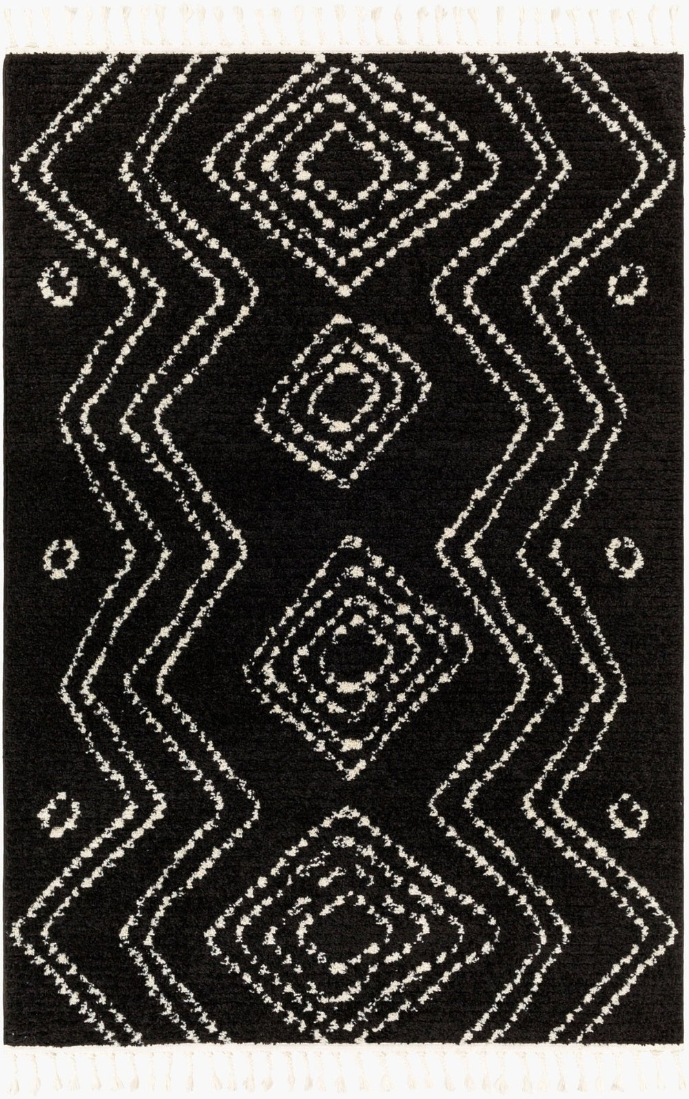 Livabliss Casablanca Shag Plush Polyester Area Rug Machine Woven in Turkey for Living Rooms Black, Ivory 5'3" x 7' CAG2315-537