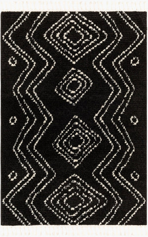 Livabliss Casablanca Shag Plush Polyester Area Rug Machine Woven in Turkey for Living Rooms Black, Ivory 5'3" x 7' CAG2315-537
