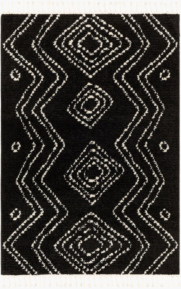 Livabliss Casablanca Shag Plush Polyester Area Rug Machine Woven in Turkey for Living Rooms Black, Ivory 5'3" x 7' CAG2315-537