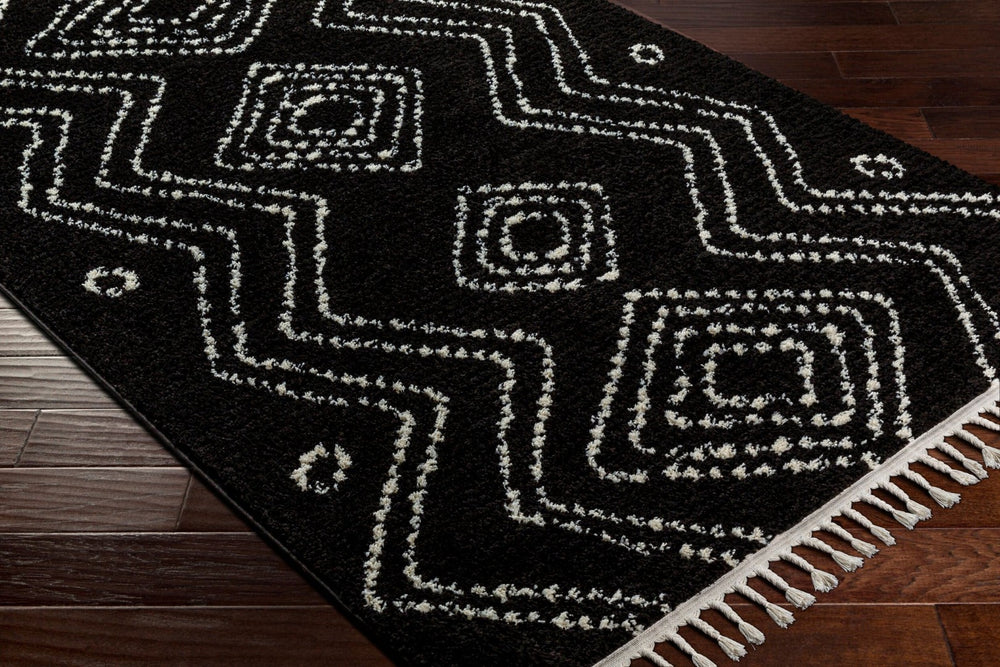Livabliss Casablanca Shag Plush Polyester Area Rug Machine Woven in Turkey for Living Rooms Black, Ivory 5'3" x 7' CAG2315-537