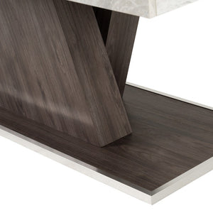 VIG Furniture Cairo Italian Extendable Dining Table — Matte Faux Marble Top & Pecan Elm Pedestal, Seats 10–14 VGACCAIRO-TBL