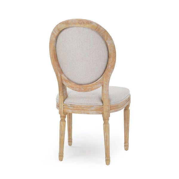 English Elm Kd French Country Rubberwood Dining Chairs Fluted Legs Padded Seat Set of 2 Beige 60352.00GRE